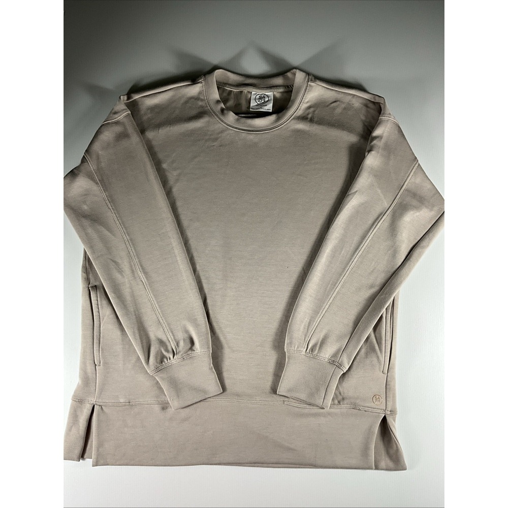 SAGE Collective Women's Small Taupe Oversized Crewneck Sweatshirt Side Pockets